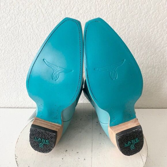 NEW Lane EMMA JANE Turquoise Cowboy Bootie Womens 9.5 Leather Short Ankle Boots - Picture 8 of 11